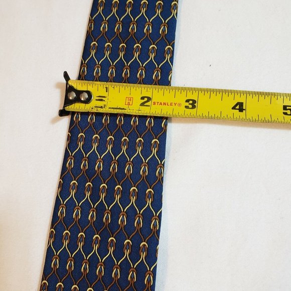 Hermes 100% Authentic Silk Tie  Geometrical Patterns Knots Navy Blue - Picture 9 of 12